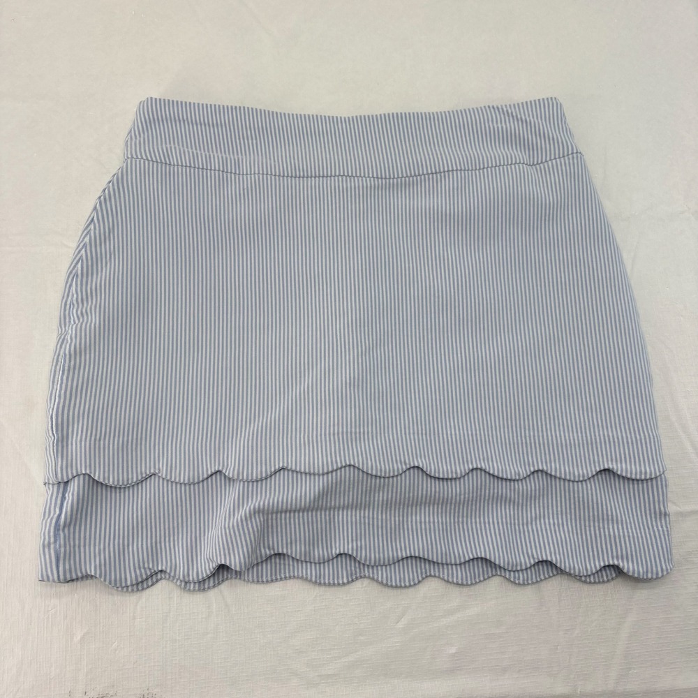 Crown & Ivy Blue White Pinstripe Scalloped Skort Size 8 Preppy Coastal Skirt